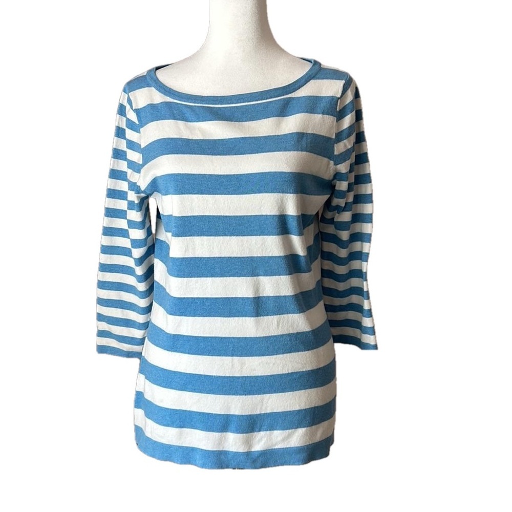 J. McLaughlin Catalina Cloth Light Blue White Stripe Boatneck 3/4 sleeve Medium